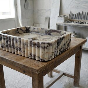 Handcarved Calacatta Viola marble vessel sink by Marblyart, custom made to order — photo 6 of 15
