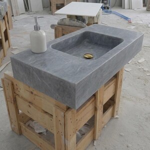 Thundra Gray Marble square vessel sink — low-angle view (photo 14)