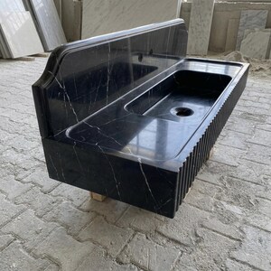 Nero Marquina Marble fluted vessel sink — right side view (photo 5)