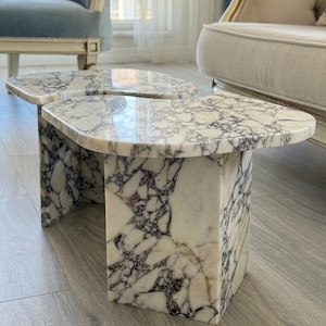 Handcarved Calacatta Viola marble coffee table by Marblyart, custom made to order — photo 3 of 15