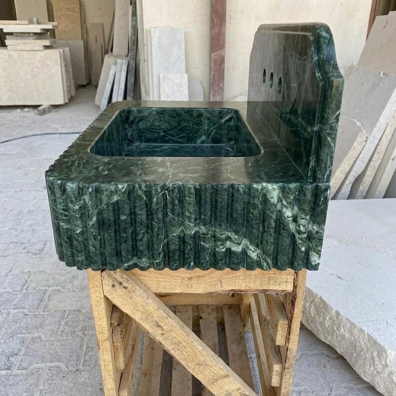 Calacatta Viola Marble square vessel sink — right side view (photo 5)