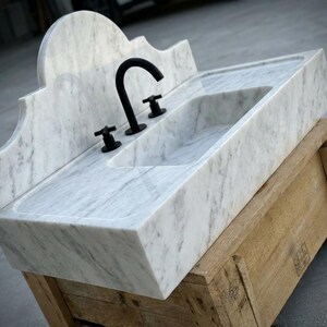 Handcarved Carrara marble floating vanity sink by Marblyart, custom made to order — photo 15 of 15