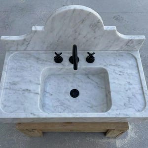 Handcarved Carrara marble floating vanity sink by Marblyart, custom made to order — photo 14 of 15