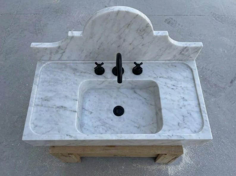 Handcarved Carrara marble floating vanity sink by Marblyart, custom made to order — photo 14 of 15