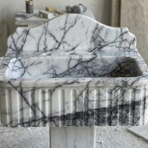 Handcarved Lilac marble fluted vessel sink by Marblyart, custom made to order — photo 4 of 11