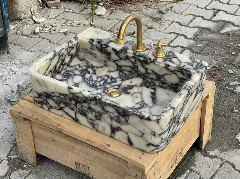 Handcarved Calacatta Viola marble vessel sink by Marblyart, custom made to order — photo 4 of 12