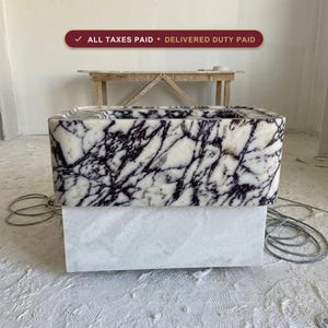 Handcarved Calacatta Viola marble square vessel sink by Marblyart, custom made to order — photo 1 of 13