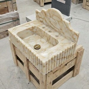 Handcarved natural marble marble floating vanity sink by Marblyart, custom made to order — photo 10 of 10