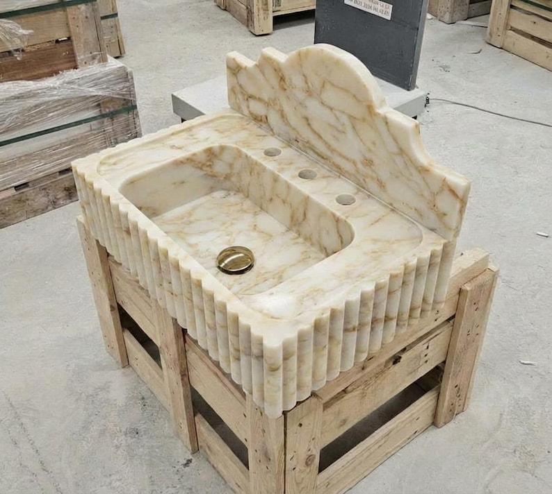 Handcarved natural marble marble floating vanity sink by Marblyart, custom made to order — photo 10 of 10