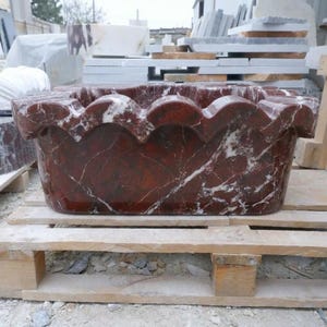 Handcarved Rosso Levanto marble floating vanity sink by Marblyart, custom made to order — photo 14 of 15
