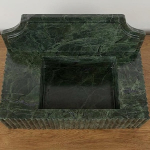 Handcarved Verde green marble wall mounted sink by Marblyart, custom made to order — photo 11 of 14