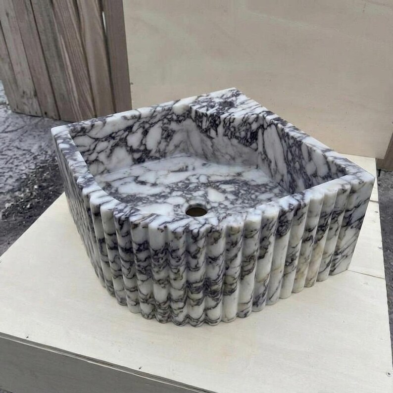 Calacatta Viola Marble fluted vessel sink — product photograph (photo 16)