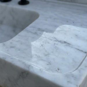 Handcarved Carrara marble floating vanity sink by Marblyart, custom made to order — photo 4 of 15