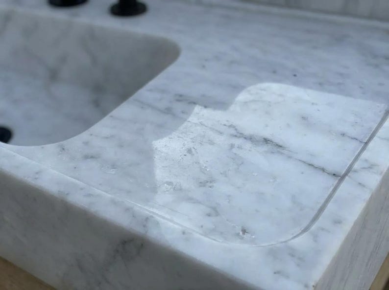 Handcarved Carrara marble floating vanity sink by Marblyart, custom made to order — photo 4 of 15