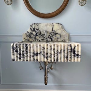 Handcarved natural marble marble floating vanity sink by Marblyart, custom made to order — photo 12 of 12