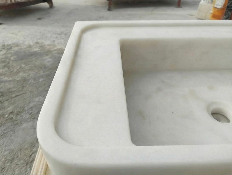 Handcarved Carrara marble floating vanity sink by Marblyart, custom made to order — photo 6 of 7