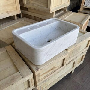 Handcarved Carrara marble vessel sink by Marblyart, custom made to order — photo 12 of 13