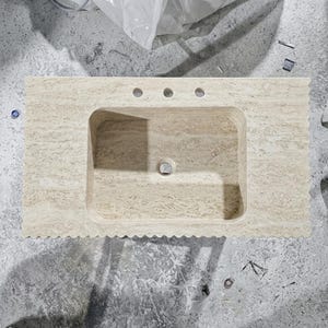 Beige Travertine square vessel sink — bird's eye view (photo 20)