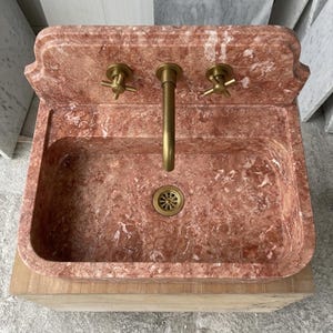Red Travertine wall mount sink — bird's eye view (photo 16)