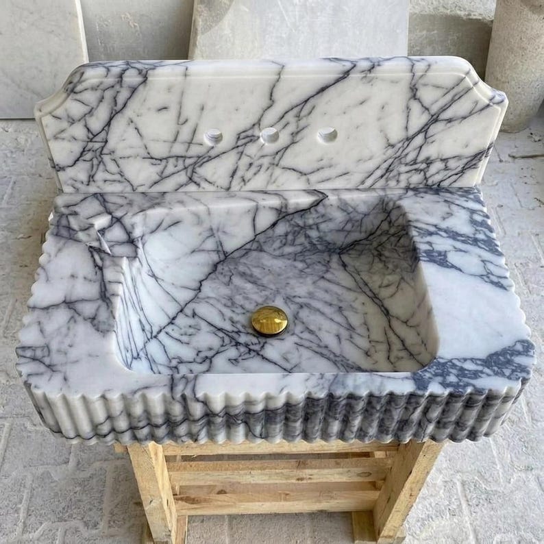 Lilac Marble square vessel sink — front view (photo 2)