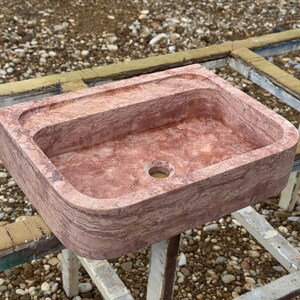 Handcarved red travertine marble vessel sink by Marblyart, custom made to order — photo 5 of 15