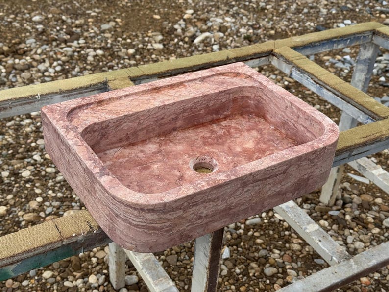 Handcarved red travertine marble vessel sink by Marblyart, custom made to order — photo 5 of 15