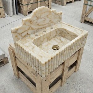 Handcarved natural marble marble floating vanity sink by Marblyart, custom made to order — photo 8 of 10