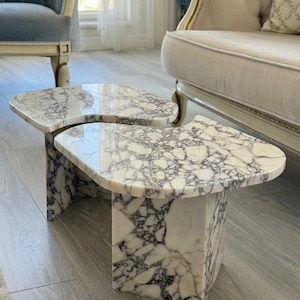 Handcarved Calacatta Viola marble coffee table by Marblyart, custom made to order — photo 13 of 15