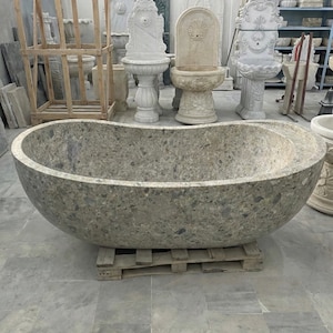 Handcarved natural marble marble freestanding bathtub by Marblyart, custom made to order — photo 8 of 15