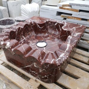 Handcarved Rosso Levanto marble floating vanity sink by Marblyart, custom made to order — photo 7 of 15