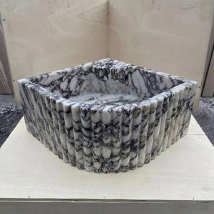 Calacatta Viola Marble fluted vessel sink — front view (photo 12)