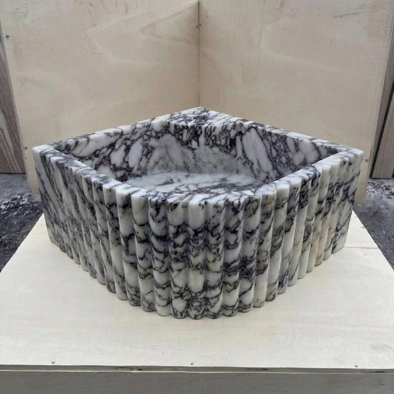 Calacatta Viola Marble fluted vessel sink — front view (photo 12)