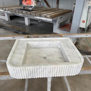 Handcarved Carrara marble vessel sink by Marblyart, custom made to order — photo 9 of 12