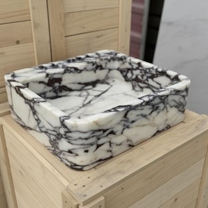 Handcarved Calacatta Viola marble wall mounted sink by Marblyart, custom made to order — photo 9 of 11