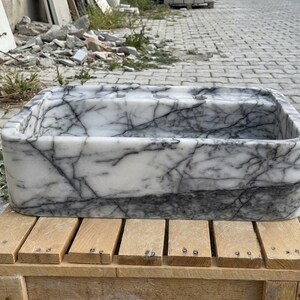 Handcarved Lilac marble vessel sink by Marblyart, custom made to order — photo 8 of 15