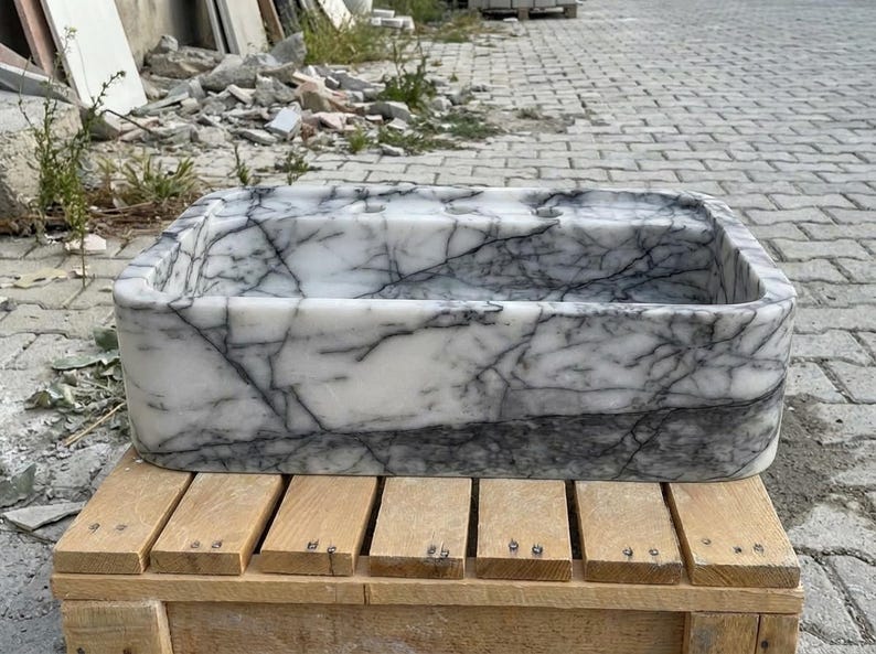 Handcarved Lilac marble vessel sink by Marblyart, custom made to order — photo 8 of 15