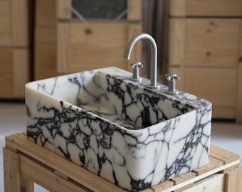 Lavabo de mármol blanco, decoración de lujo para el baño, tallado a mano, tamaños personalizados disponibles.