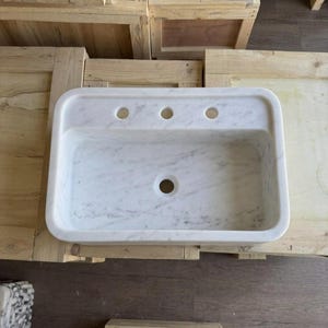 Handcarved Carrara marble vessel sink by Marblyart, custom made to order — photo 5 of 13