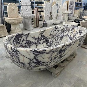 Handcarved Calacatta Viola marble freestanding bathtub by Marblyart, custom made to order — photo 4 of 13
