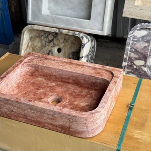 Handcarved red travertine marble vessel sink by Marblyart, custom made to order — photo 12 of 15