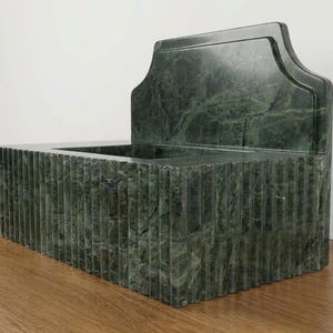 Handcarved Verde green marble wall mounted sink by Marblyart, custom made to order — photo 5 of 14