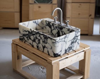 Handcarved Marble Sink: Calacatta Viola Purple Veins (Vanity or Wall Mount)