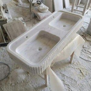 Carrara White Marble fluted vessel sink — high-angle view (photo 4)