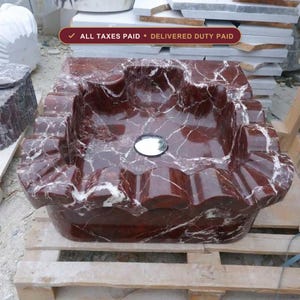 Handcarved Rosso Levanto marble floating vanity sink by Marblyart, custom made to order — photo 1 of 15