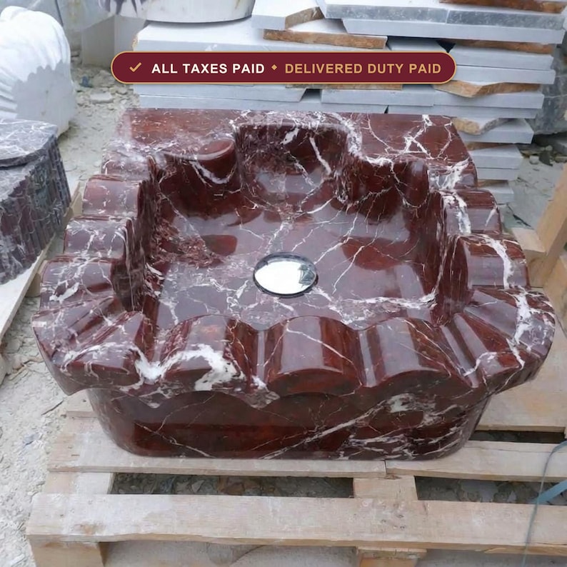 Handcarved Rosso Levanto marble floating vanity sink by Marblyart, custom made to order — photo 1 of 15