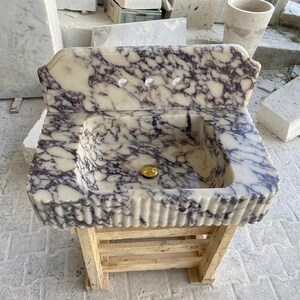 Calacatta Viola Marble square vessel sink — front view (photo 12)