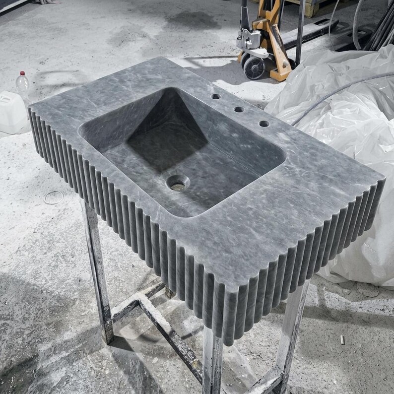 Thundra Gray Marble square vessel sink — product photograph