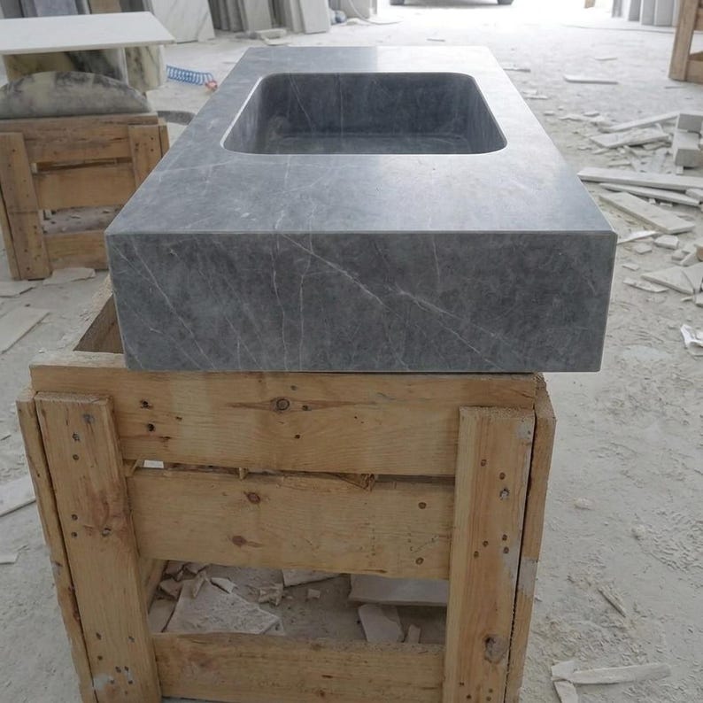 Thundra Gray Marble square vessel sink — right side view (photo 4)