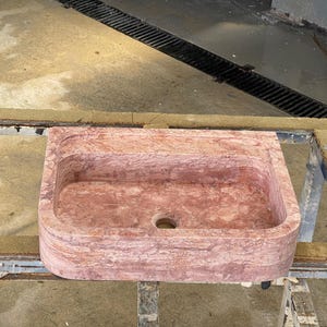 Handcarved red travertine marble vessel sink by Marblyart, custom made to order — photo 11 of 15