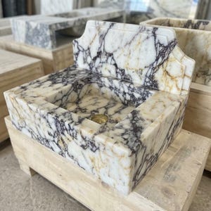 Handcarved natural marble marble floating vanity sink by Marblyart, custom made to order — photo 4 of 11